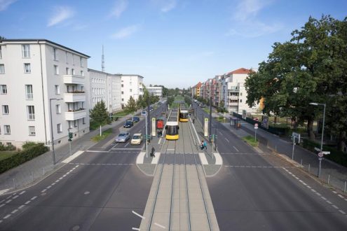 Architektur-Visualisierung für Stadtplanung von Straßenbahn in Berlin